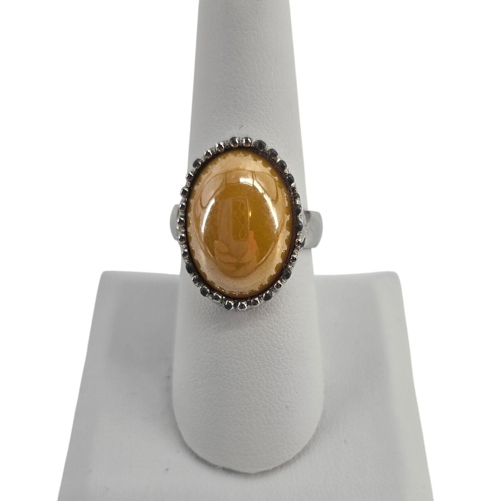 Unbranded Statement Ring Women Size 8 Cocktail Amber Orange Cabochon EUC